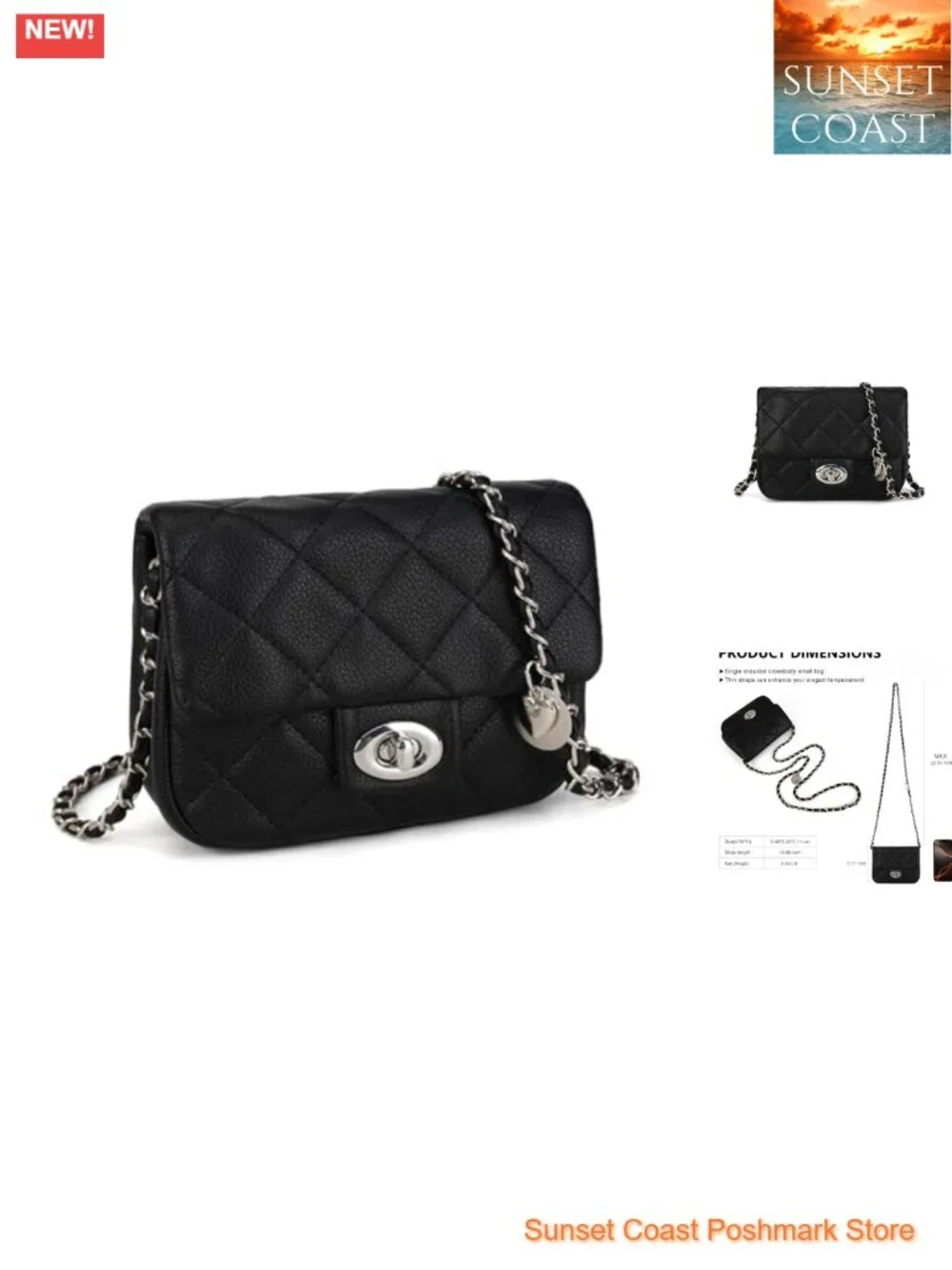 Quilted Vegan Leather Crossbody Bag with Chain Strap Mini Satchel